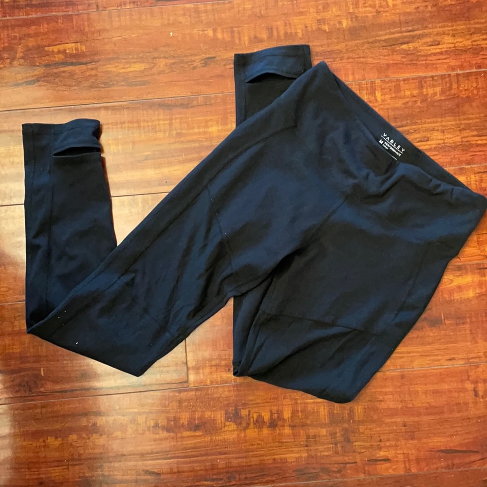 Varley Mesh panel black yoga stirrup leggings